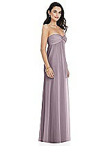 Side View Thumbnail - Lilac Dusk Twist Shirred Strapless Empire Waist Gown with Optional Straps