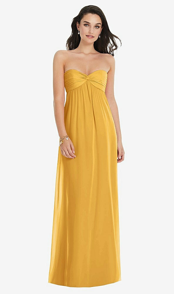 Front View - NYC Yellow Twist Shirred Strapless Empire Waist Gown with Optional Straps