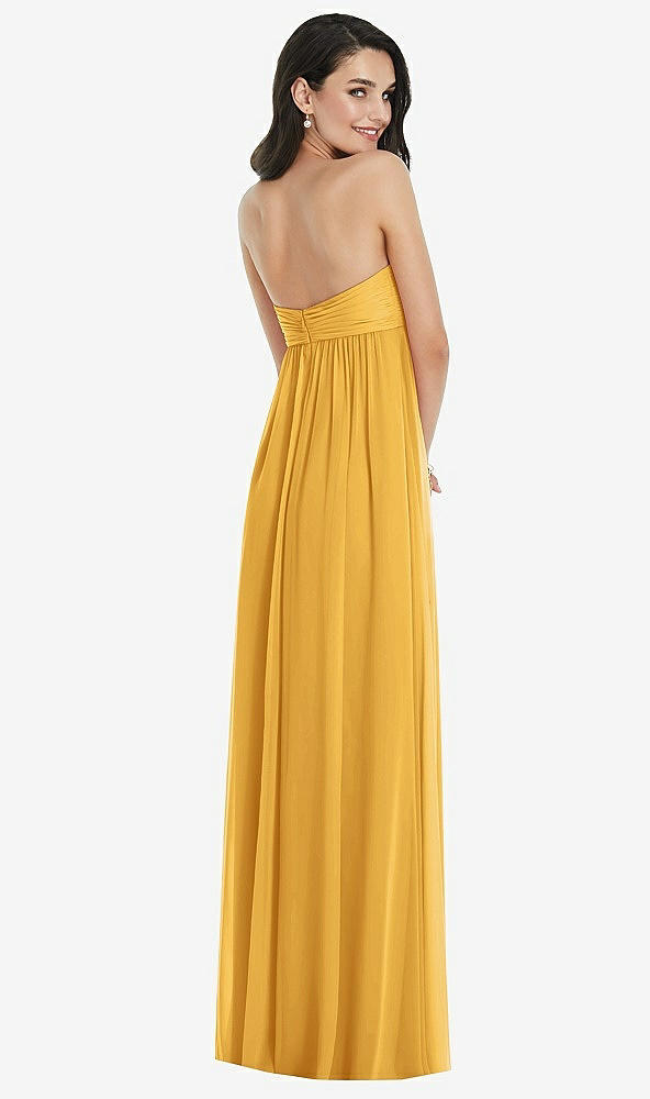 Back View - NYC Yellow Twist Shirred Strapless Empire Waist Gown with Optional Straps