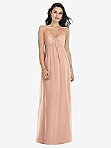 Front View Thumbnail - Pale Peach Twist Shirred Strapless Empire Waist Gown with Optional Straps