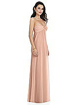 Side View Thumbnail - Pale Peach Twist Shirred Strapless Empire Waist Gown with Optional Straps