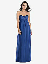 Front View Thumbnail - Classic Blue Twist Shirred Strapless Empire Waist Gown with Optional Straps