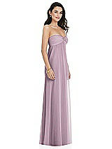 Side View Thumbnail - Suede Rose Twist Shirred Strapless Empire Waist Gown with Optional Straps