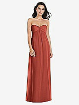 Front View Thumbnail - Amber Sunset Twist Shirred Strapless Empire Waist Gown with Optional Straps