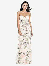 Front View Thumbnail - Blush Garden Twist Shirred Strapless Empire Waist Gown with Optional Straps