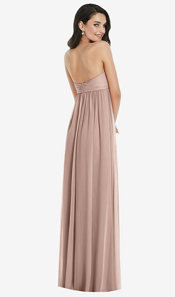 Back View - Bliss Twist Shirred Strapless Empire Waist Gown with Optional Straps