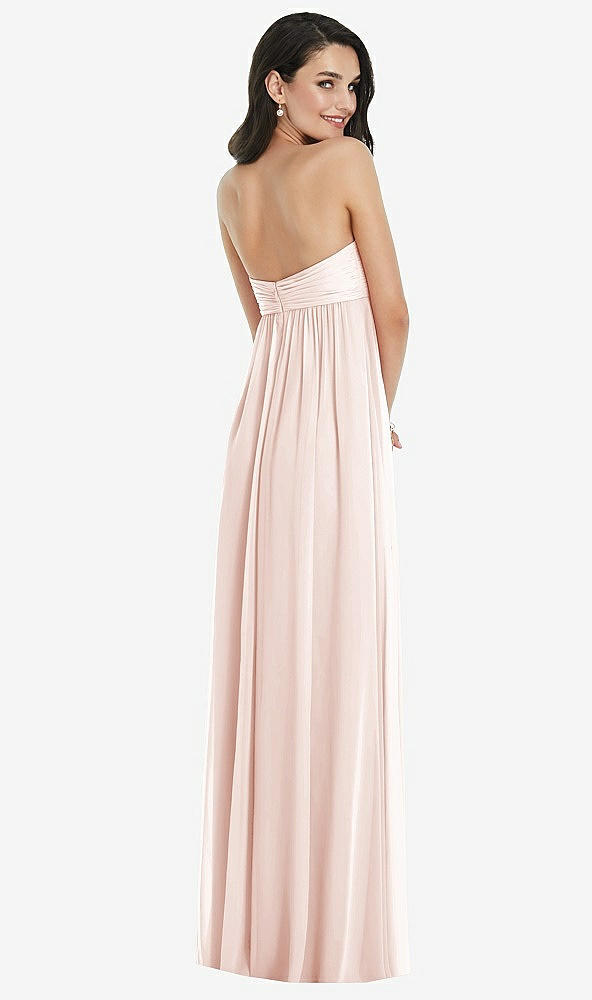 Back View - Blush Twist Shirred Strapless Empire Waist Gown with Optional Straps
