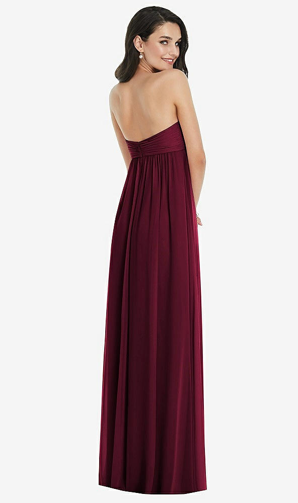 Back View - Cabernet Twist Shirred Strapless Empire Waist Gown with Optional Straps
