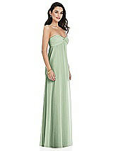 Side View Thumbnail - Celadon Twist Shirred Strapless Empire Waist Gown with Optional Straps