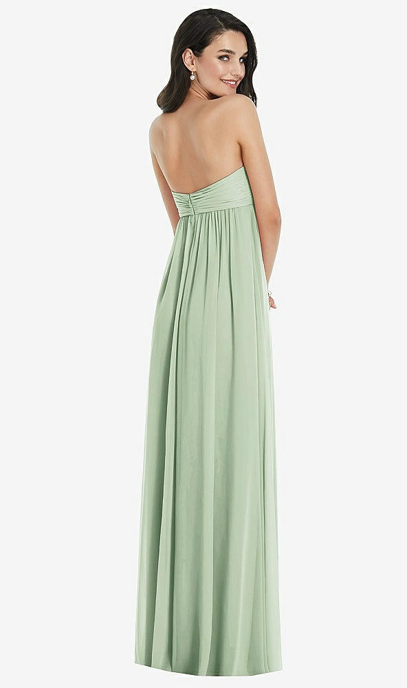 Back View - Celadon Twist Shirred Strapless Empire Waist Gown with Optional Straps