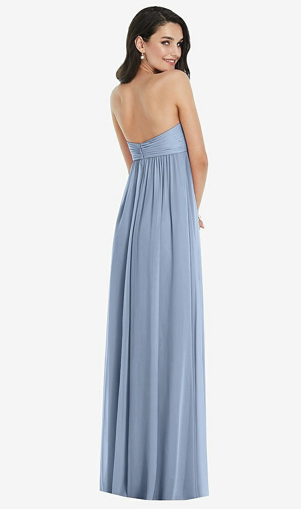 Back View - Cloudy Twist Shirred Strapless Empire Waist Gown with Optional Straps