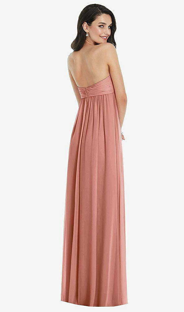 Back View - Desert Rose Twist Shirred Strapless Empire Waist Gown with Optional Straps