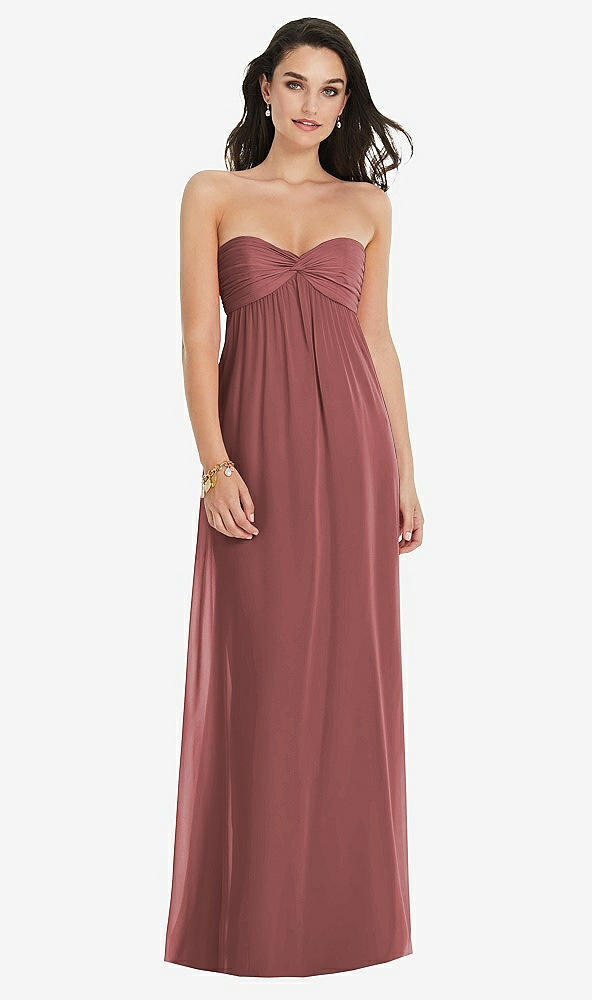 Front View - English Rose Twist Shirred Strapless Empire Waist Gown with Optional Straps