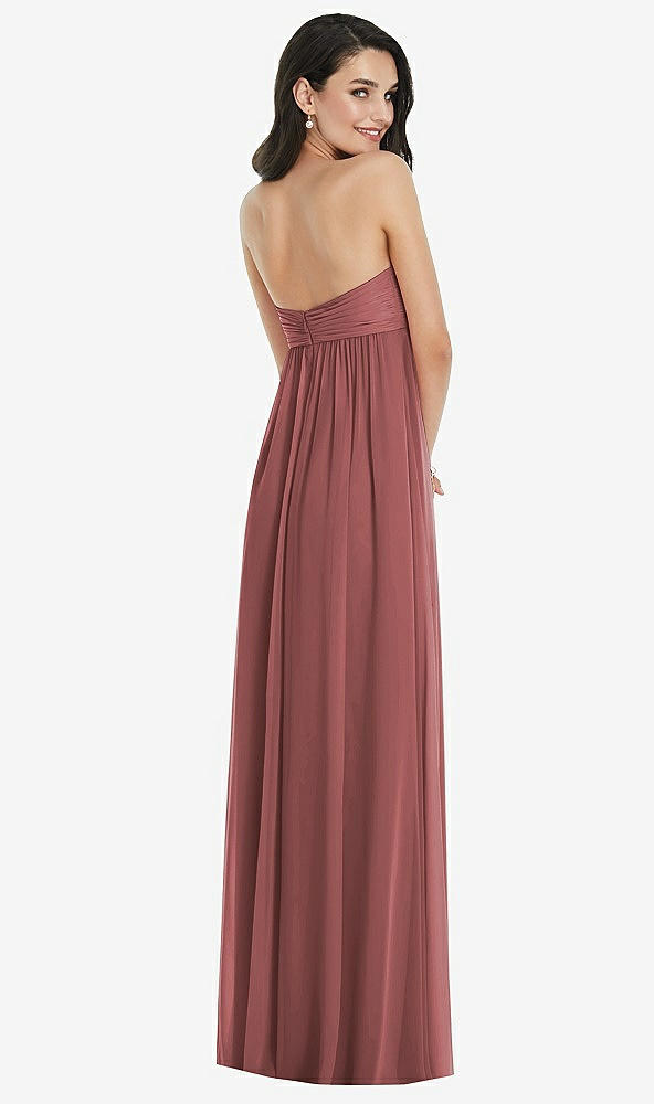 Back View - English Rose Twist Shirred Strapless Empire Waist Gown with Optional Straps
