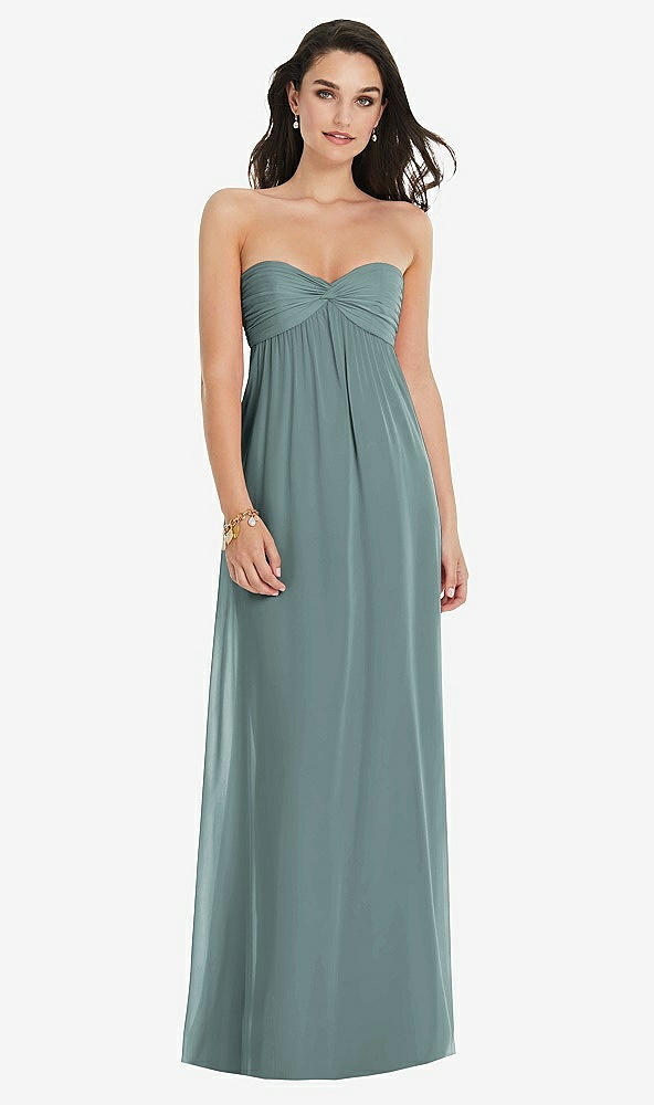 Front View - Icelandic Twist Shirred Strapless Empire Waist Gown with Optional Straps