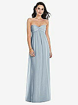 Front View Thumbnail - Mist Twist Shirred Strapless Empire Waist Gown with Optional Straps