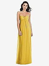 Front View Thumbnail - Marigold Twist Shirred Strapless Empire Waist Gown with Optional Straps