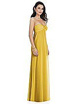 Side View Thumbnail - Marigold Twist Shirred Strapless Empire Waist Gown with Optional Straps