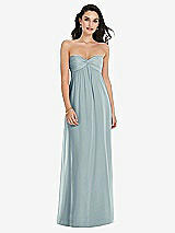 Front View Thumbnail - Morning Sky Twist Shirred Strapless Empire Waist Gown with Optional Straps