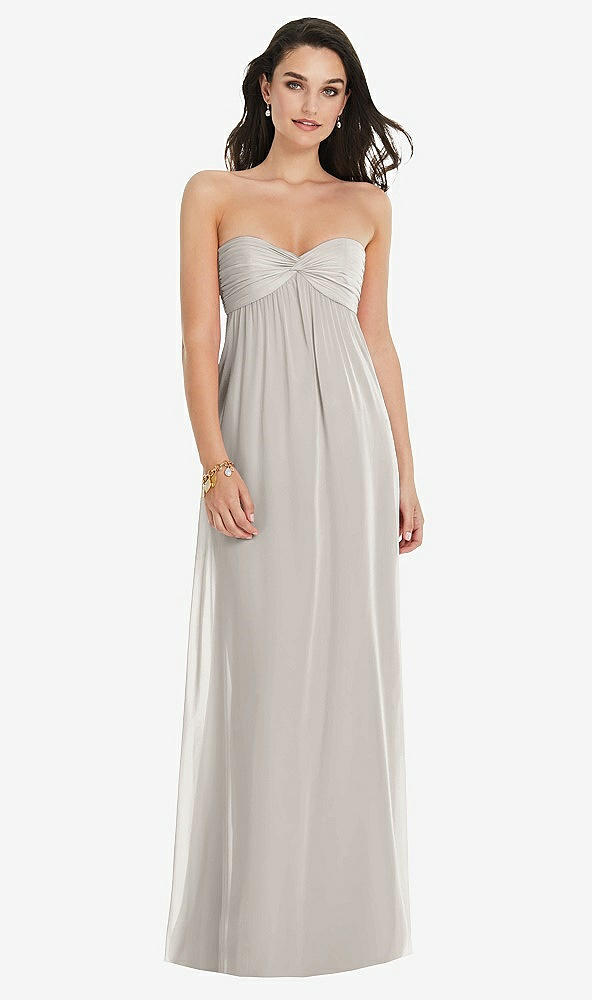 Front View - Oyster Twist Shirred Strapless Empire Waist Gown with Optional Straps