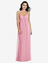 Front View Thumbnail - Peony Pink Twist Shirred Strapless Empire Waist Gown with Optional Straps