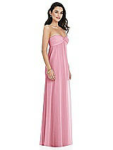 Side View Thumbnail - Peony Pink Twist Shirred Strapless Empire Waist Gown with Optional Straps
