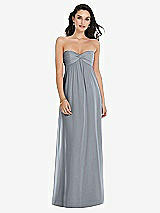 Front View Thumbnail - Platinum Twist Shirred Strapless Empire Waist Gown with Optional Straps