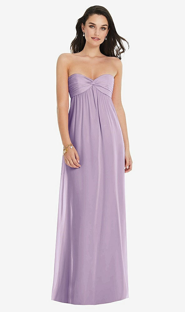 Front View - Pale Purple Twist Shirred Strapless Empire Waist Gown with Optional Straps