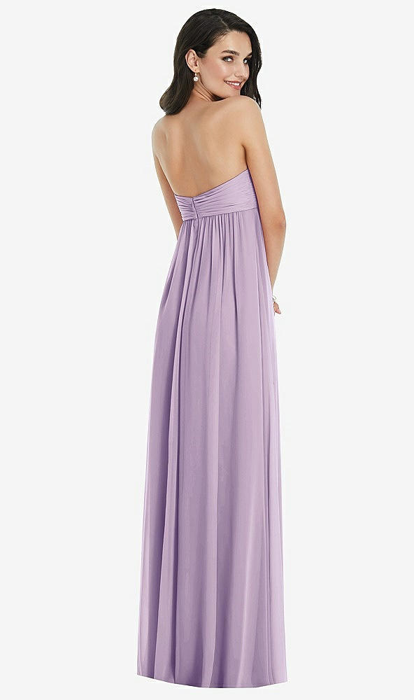 Back View - Pale Purple Twist Shirred Strapless Empire Waist Gown with Optional Straps