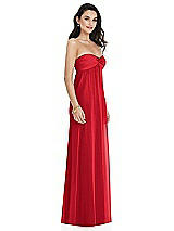 Side View Thumbnail - Parisian Red Twist Shirred Strapless Empire Waist Gown with Optional Straps