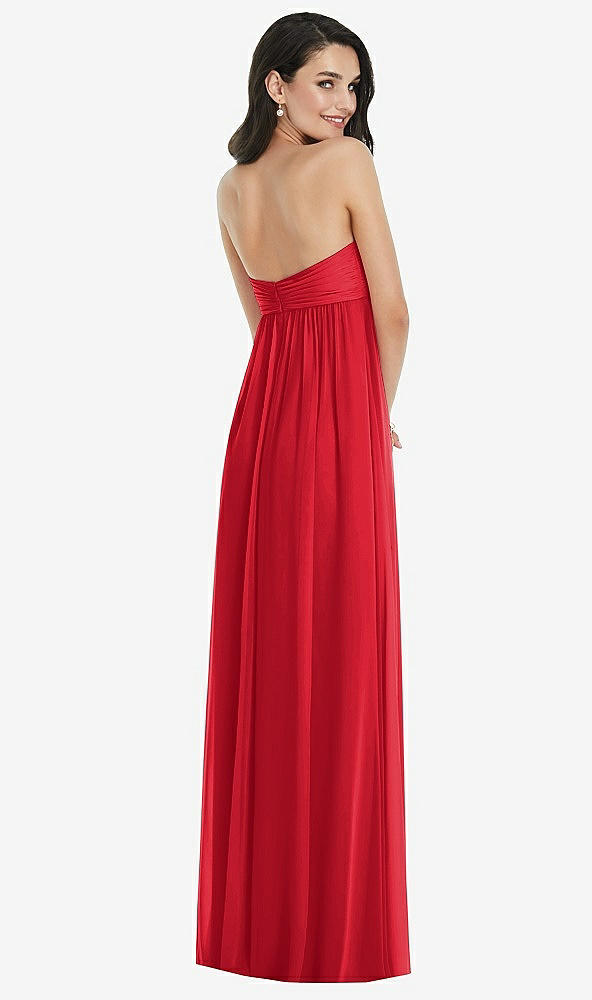 Back View - Parisian Red Twist Shirred Strapless Empire Waist Gown with Optional Straps
