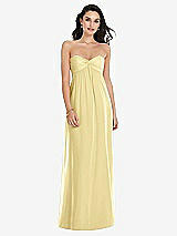 Front View Thumbnail - Pale Yellow Twist Shirred Strapless Empire Waist Gown with Optional Straps