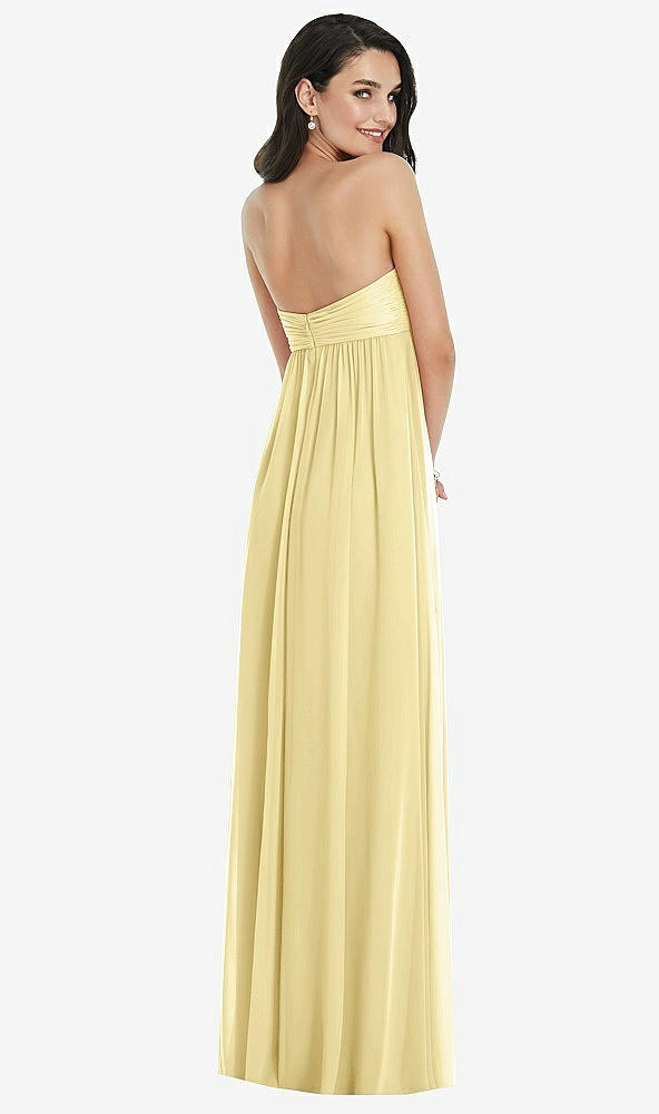 Back View - Pale Yellow Twist Shirred Strapless Empire Waist Gown with Optional Straps