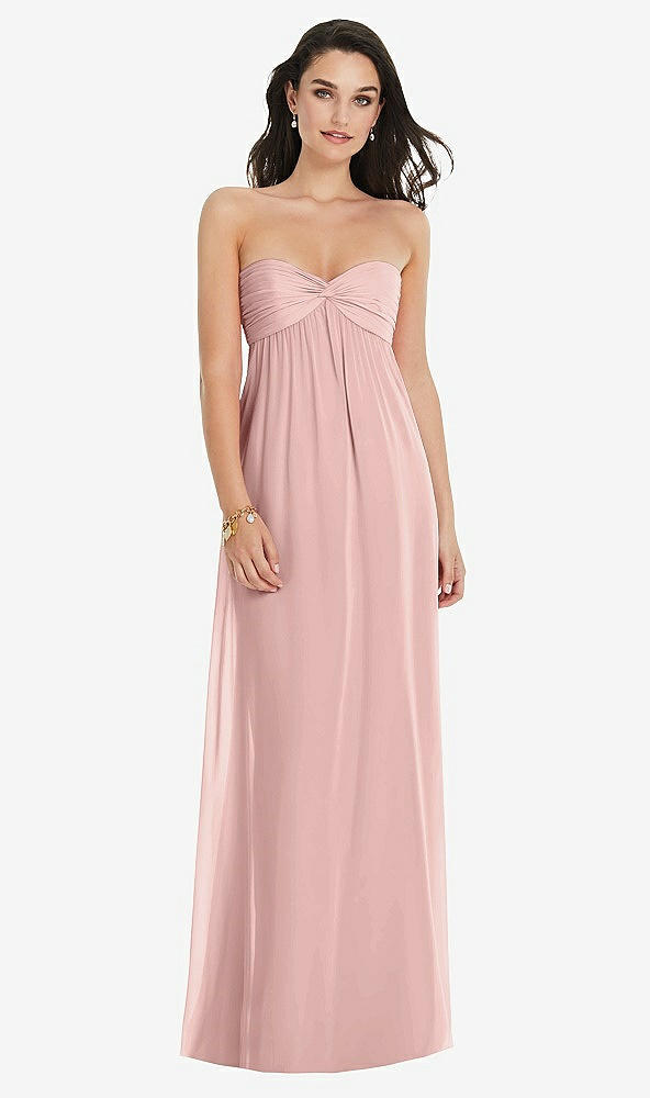 Front View - Rose - PANTONE Rose Quartz Twist Shirred Strapless Empire Waist Gown with Optional Straps