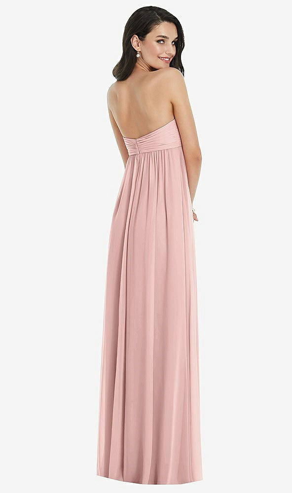 Back View - Rose - PANTONE Rose Quartz Twist Shirred Strapless Empire Waist Gown with Optional Straps