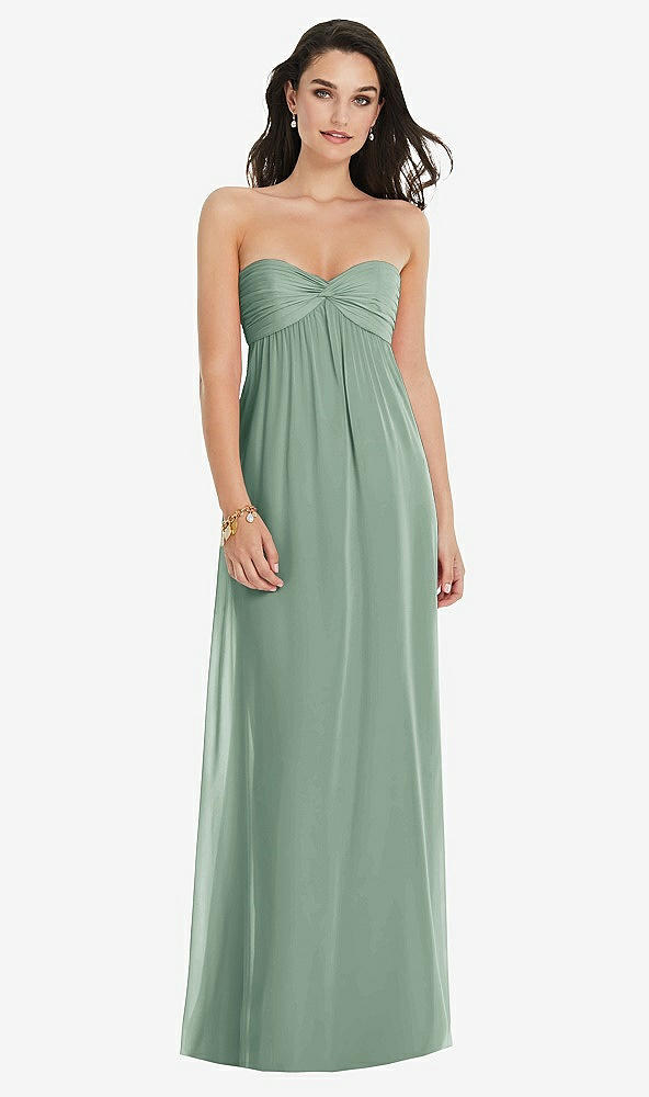 Front View - Seagrass Twist Shirred Strapless Empire Waist Gown with Optional Straps