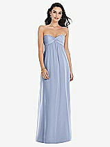 Front View Thumbnail - Sky Blue Twist Shirred Strapless Empire Waist Gown with Optional Straps