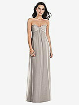 Front View Thumbnail - Taupe Twist Shirred Strapless Empire Waist Gown with Optional Straps
