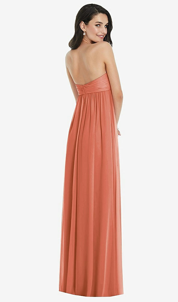 Back View - Terracotta Copper Twist Shirred Strapless Empire Waist Gown with Optional Straps