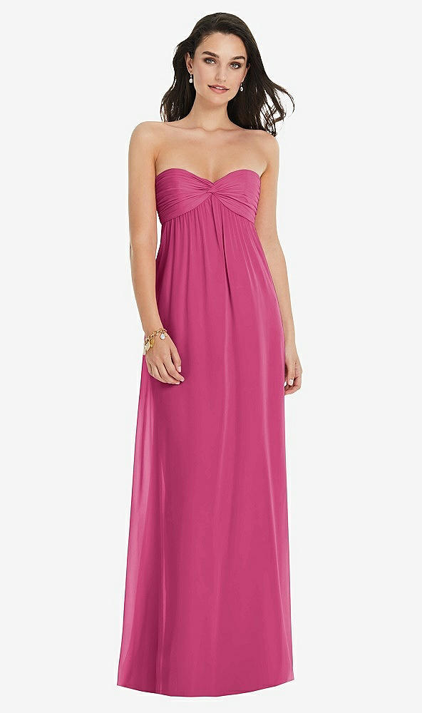 Front View - Tea Rose Twist Shirred Strapless Empire Waist Gown with Optional Straps