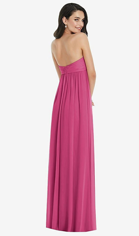 Back View - Tea Rose Twist Shirred Strapless Empire Waist Gown with Optional Straps