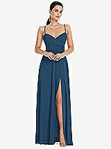 Front View Thumbnail - Dusk Blue Adjustable Strap Wrap Bodice Maxi Dress with Front Slit 