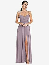 Front View Thumbnail - Lilac Dusk Adjustable Strap Wrap Bodice Maxi Dress with Front Slit 