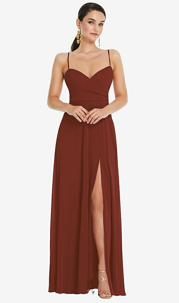 Front View - Auburn Moon Adjustable Strap Wrap Bodice Maxi Dress with Front Slit 