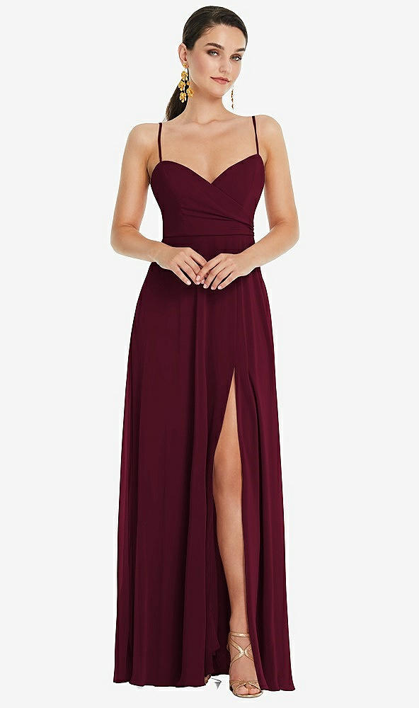 Front View - Cabernet Adjustable Strap Wrap Bodice Maxi Dress with Front Slit 