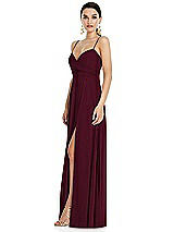 Side View Thumbnail - Cabernet Adjustable Strap Wrap Bodice Maxi Dress with Front Slit 