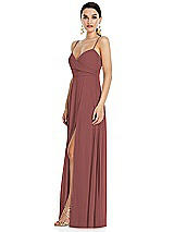 Side View Thumbnail - English Rose Adjustable Strap Wrap Bodice Maxi Dress with Front Slit 