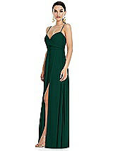 Side View Thumbnail - Hunter Green Adjustable Strap Wrap Bodice Maxi Dress with Front Slit 