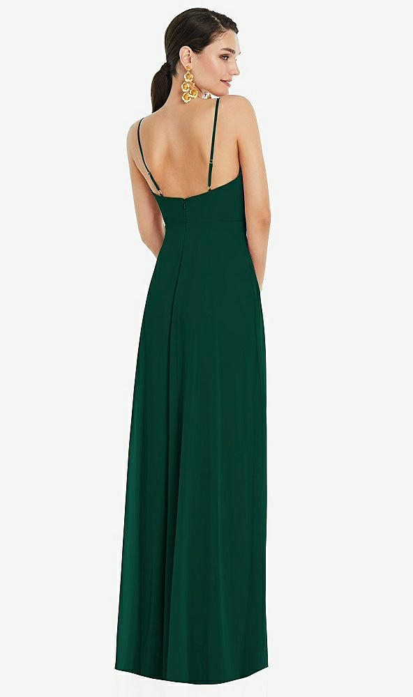 Back View - Hunter Green Adjustable Strap Wrap Bodice Maxi Dress with Front Slit 