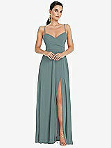 Front View Thumbnail - Icelandic Adjustable Strap Wrap Bodice Maxi Dress with Front Slit 
